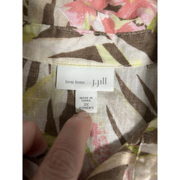 J Jill Womens Button Up Plus 3X Tropical Floral Linen Vacation Preppy Whimsical - Picture 6 of 8